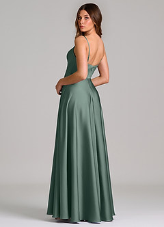 Azazie Amani Bridesmaid Dresses Sea Moss A-Line Pleated Stretch Satin Dress image2
