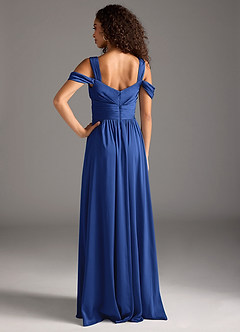 Azazie Lianne Bridesmaid Dresses Royal Blue A-Line Off the Shoulder Stretch Satin Dress image5