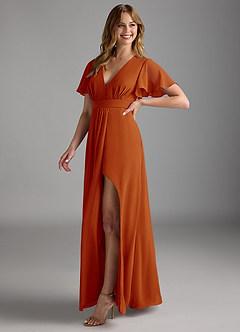 Azazie Zaniah Robes de demoiselle d'honneur Robe Trapèze en Mousseline de soie Paprika image5