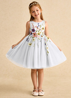 Azazie Prima Abiti da Ragazza di Fiori Abito A-Line in Tulle Fiocco Bianco image1