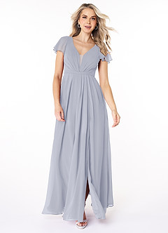 Azazie Reverie Bridesmaid Dresses A-Line V-Neck Ruched Chiffon Floor-Length Dress image3
