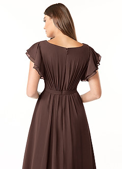 Azazie Daphne Modest Bridesmaid Dresses A-Line Ruffled Chiffon Floor-Length Dress image5