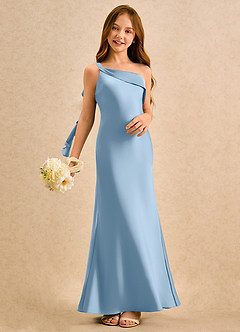Azazie Almond Girls Formal Jurken voor bloemenmeisjes Kokerjurk Jurk van Stretch Satijn One-shoulder Poederblauw image2