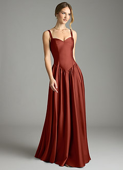 Azazie Evadina Suknie dla druhen Linia A Gorset Satyna elastyczna Do ziemi Sukienka image1