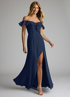 Azazie Sophie Bridesmaid Dresses Dark Navy A-Line Off the Shoulder Chiffon Convertible Dress image3