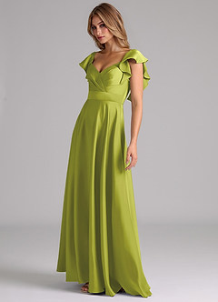 Azazie Leilani Bridesmaid Dresses Lemongrass A-Line Ruched Stretch Satin Dress image8