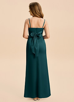 Azazie Minnie Junior Pine Sheath Ruched Stretch Satin Dress image2