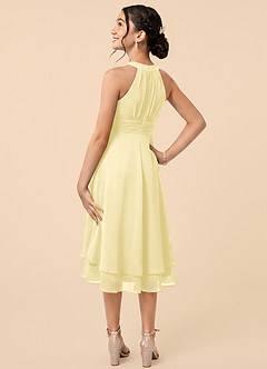 Azazie Linna Junior Lemon Sorbet A-Line Pleated Chiffon Dress image4