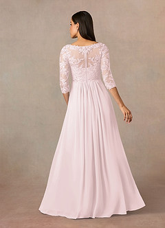 Azazie Hayek Mother of the Bride Dresses Blushing Pink A-Line V-Neck Lace Chiffon Dress image4