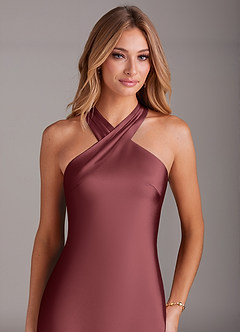 Azazie Doretta Bridesmaid Dresses Merlot Mermaid Pleated Stretch Satin Dress image5