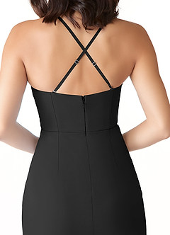 Azazie Ollie Bridesmaid Dresses Black Sheath Ruched Stretch Chiffon Dress image5
