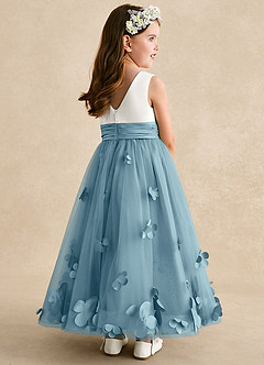 Azazie Vi vestidos de niña de las flores Vestido de Azul Malhumorado de Tul de Corte en A con Sin mangas image4