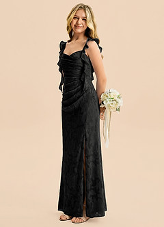 Azazie Jessamine Junior Black Mermaid Sweetheart Neckline Floral Burnout Dress image3