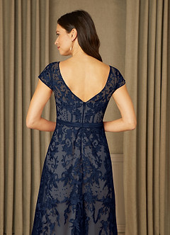 Azazie Sanna Mother of the Bride Dresses Dark Navy Champagne A-Line Scoop Lace Tulle Dress image12