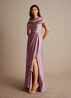 Azazie Branford Abiti per la Madre della Sposa Abito A-Line in Raso Elasticizzato Plissettato Rosa Polverosa image8