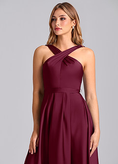 Azazie Dixie Bridesmaid Dresses Mulberry A-Line Pleated Stretch Satin Dress image6