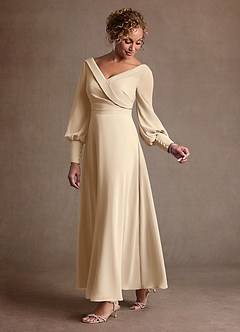 Azazie Paterson Mother of the Bride Dresses Champagne A-Line Pleated Chiffon Dress image5