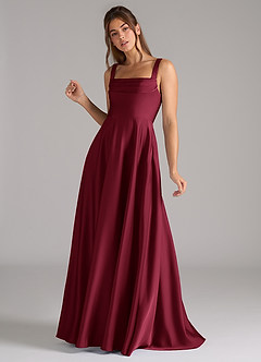 Azazie Shaude Bridesmaid Dresses Burgundy A-Line Pleated Stretch Satin Dress image6
