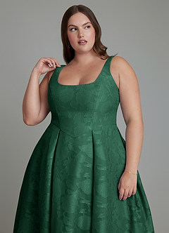 Azazie Amalie Brautjungfernkleider A-Linie Plissee Blumen-Burnout Kleid Dunkelgrün image13