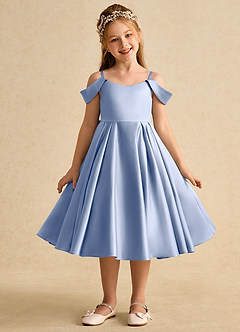 Azazie Favia Flower Girl Dresses Ice A-Line Off the Shoulder Matte Satin Dress image2