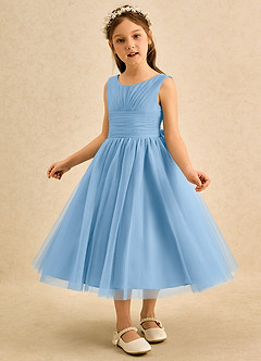 Azazie Macaron Blumenmädchenkleider A-Linie Plissee Tüll Kleid Puderblau image4