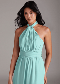 Azazie Lamara Robes de demoiselle d'honneur Combinaison Convertible en Mousseline de soie Épaule décolletée Aqua image2