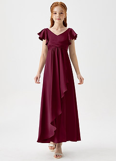 Azazie Omari Junior Mulberry A-Line Pleated Stretch Satin Dress image5