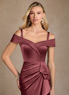 Azazie Laredo Moeder van de bruid jurken Zeemeermin Jurk van Stretch Satijn Off the Shoulder Merlot image8