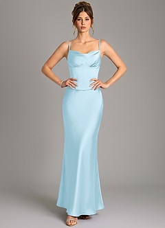 Azazie Reverie Bridesmaid Dresses Sky Blue Mermaid Corset Stretch Satin Dress image3