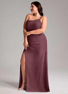 Azazie Eren Vestidos de madrinha de casamento Vestido Sangria de Chiffon de Bainha com Um ombro image11
