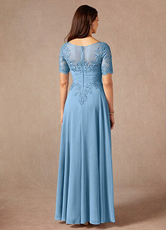 Azazie Raissa Mother of the Bride Dresses Steel Blue A-Line Lace Chiffon Dress image2