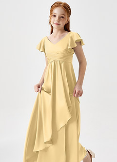 Azazie Omari Junior Butter A-Line Pleated Stretch Satin Dress image6
