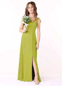 Azazie Rosey Junior Lemongrass A-Line Sweetheart Neckline Chiffon Dress image4