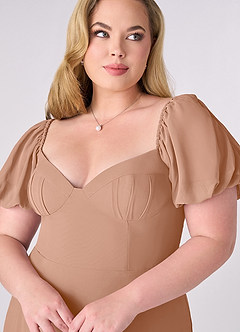 Barbie ♥ Azazie Jurken voor bruidsmeisjes Jurk van Chiffon met A-Lijn Geplooid Champagne Roos image10