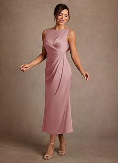 Azazie Mazhe Mother of the Bride Dresses Dusty Rose A-Line Pleated Stretch Satin Dress image3