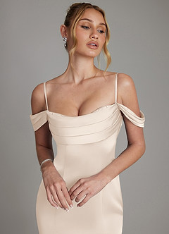 Azazie Nira Bridesmaid Dresses White Alabaster Mermaid Corset Stretch Satin Dress image3