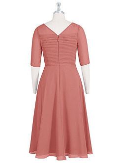 Azazie Naomi Abiti per la Madre della Sposa Abito A-Line in Chiffon Plissettato con Scollo a Barca Rosa Antica image8