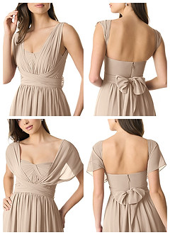 Azazie Olani Bridesmaid Dresses Taupe A-Line One Shoulder Chiffon Convertible Dress image9