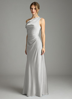 Azazie Emerson Vestidos de damas de honor Vestido de Plata de Satén Elástico de Corte Sirena con Vestidos sin tirantes image4