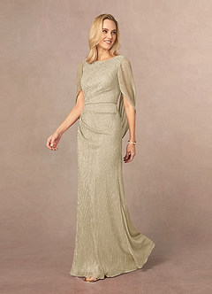 Azazie Paige Mère de la mariée Robes Robe Fourreau en Maille métallique Cape plissée Champagne Or image2