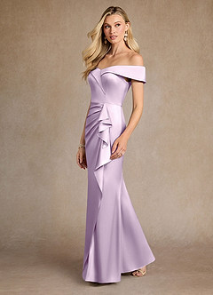 Azazie Laredo Mother of the Bride Dresses Frosted Lilac Mermaid Off the Shoulder Stretch Satin Dress image5