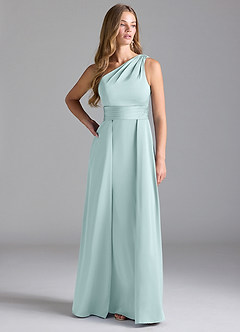 Azazie Dallas Robes de demoiselle d'honneur Robe Trapèze en Satin extensible Ue épaule Verre De Mer image3