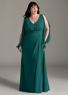 Azazie Matilda Bridesmaid Dresses Peacock A-Line Long Sleeve Chiffon Dress image13