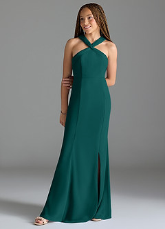 Azazie Rue Junior Peacock Mermaid Side Slit Chiffon Dress image1