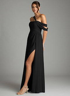 Azazie Kassandra Klänningar att prova hemma Klä av A-Line i Chiffong Av axeln Svart image4