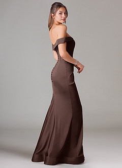 Azazie Everly Robes de demoiselle d'honneur Robe Sirène Convertible en Satin extensible Épaule décolletée Ganache image4