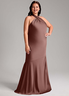 Azazie Lorena Vestidos de damas de honor Vestido de Expresado de Satén Elástico de Corte Sirena con Plisado image10