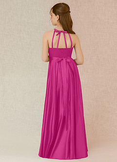 Azazie Arianthe Junior Fuchsia A-Line with Pockets Stretch Satin Dress image2