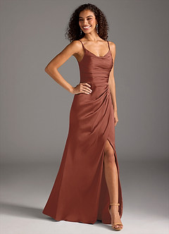 Azazie Deandra Bridesmaid Dresses Auburn Mermaid Pleated Stretch Satin Dress image5