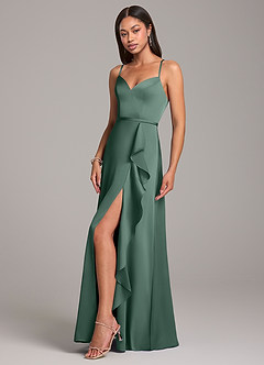 Azazie Naeem Bridesmaid Dresses Eucalyptus A-Line Stretch Satin Dress image3